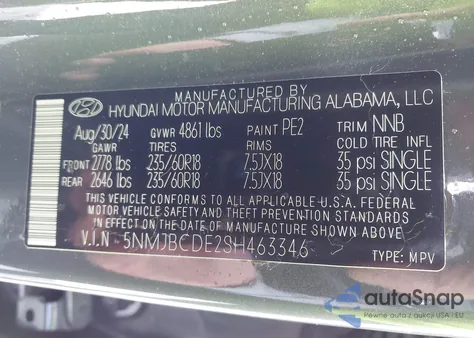 2025 Hyundai Tucson Sel from USA, damaged, VIN 5NMJBCDE2SH463346